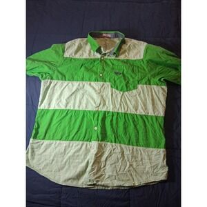Rocawear Mens 2XL Green Striped Short Sleeve Button Up Shirt Cotton Slub Poplin